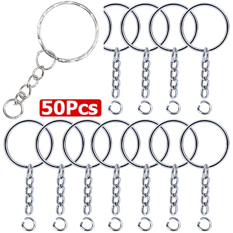 50 Stück Silberbeschichtete Metall Leere Schlüsselanhänger Schlüsselanhänger Sprengring Schlüsselanhänger Schlüsselhalter Ringe Damen Herren DIY Schlüsselanhänger Schlüssel Zubehör
