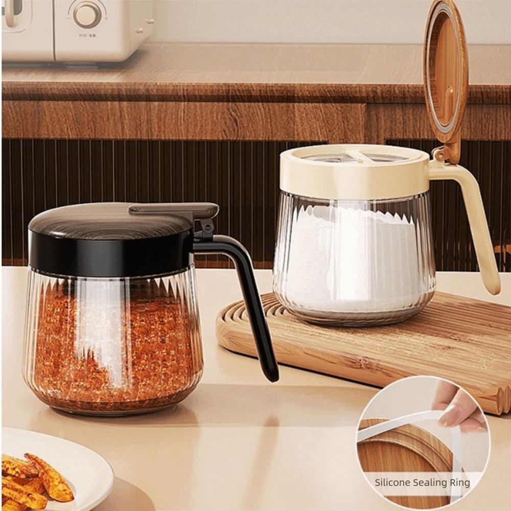 Wood Grain Lid Spices Glass Jar Glass Material Seasoning Boxes Condiment Canister  Kitchen Supplies