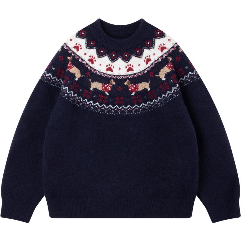 

Детский ретро-свитер Mucmukn с узором Fair Isle из смесовой шерсти с таксой 140