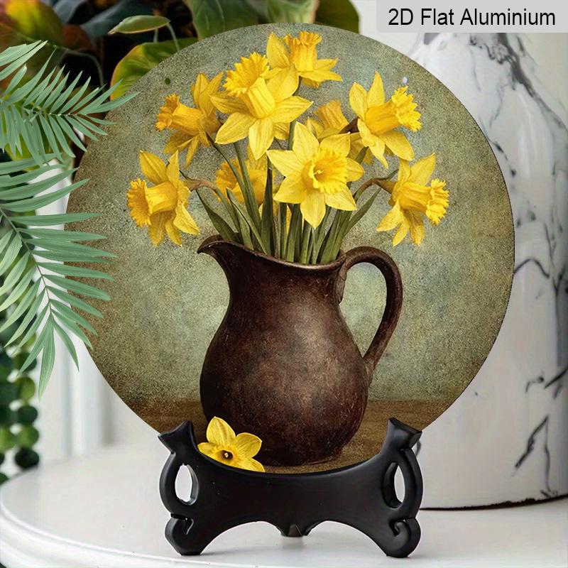 2D Flat Aluminum Retro Daffodil Wall Art Rustic Country Style 7.87 Inches X 7.87 Inches Perfect for Gardens, Farmhouses, Cafes, Living Rooms