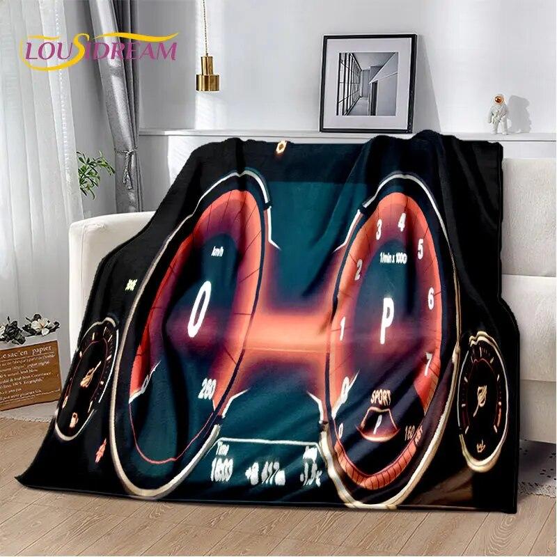 3D-Rennwagen-Armaturenbrett, weiche Plüsch-Steppdecke, Flanelldecke, Überwurfdecke für Wohnzimmer, Schlafzimmer, Bett, Sofa, Picknick-Abdeckung