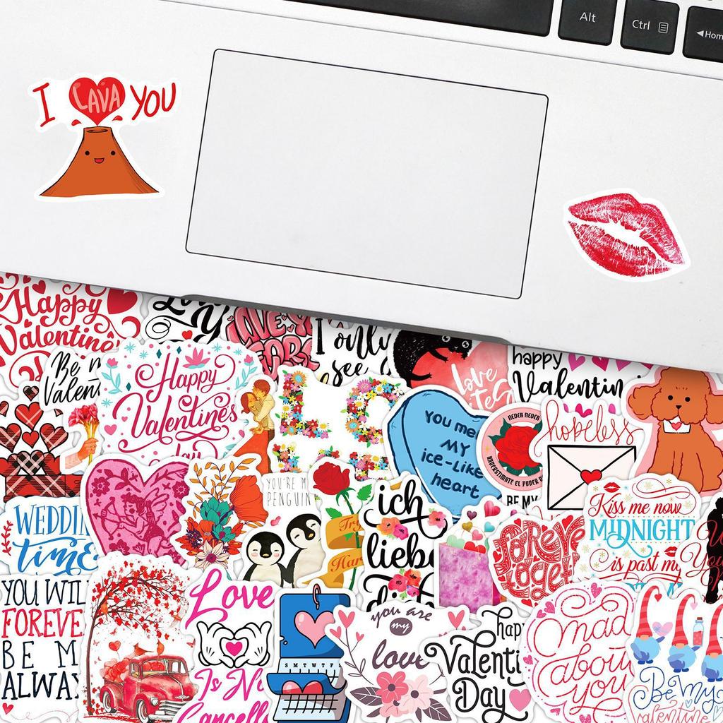 50 PCS Valentine Sweet Stickers Set - Romantic Heart Decals for Notebook, Gifts, DIY Decor