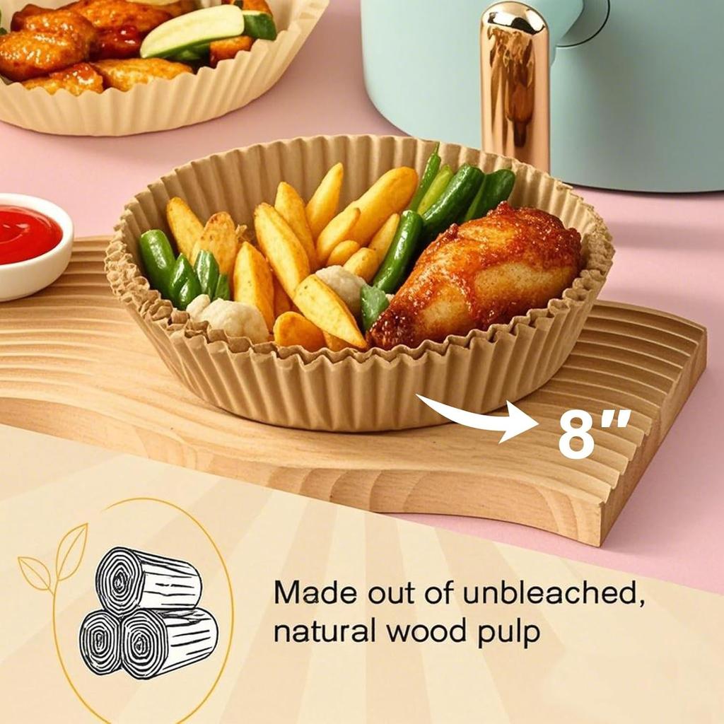 100 Pcs Air Fryer Basket Liners, Square 6 Inch Parchment, Pre-Cut for Convenience, Heat Resistant, for Easy and Fast Cleaning