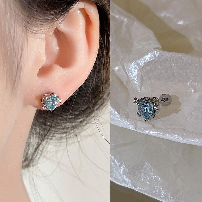 Ear-Caring Ear Bone Stud Flash Zircon Delicate Earrings Female Fancy Titanium Steel Sleep No Need to Take off Earrings Delicate Earrings