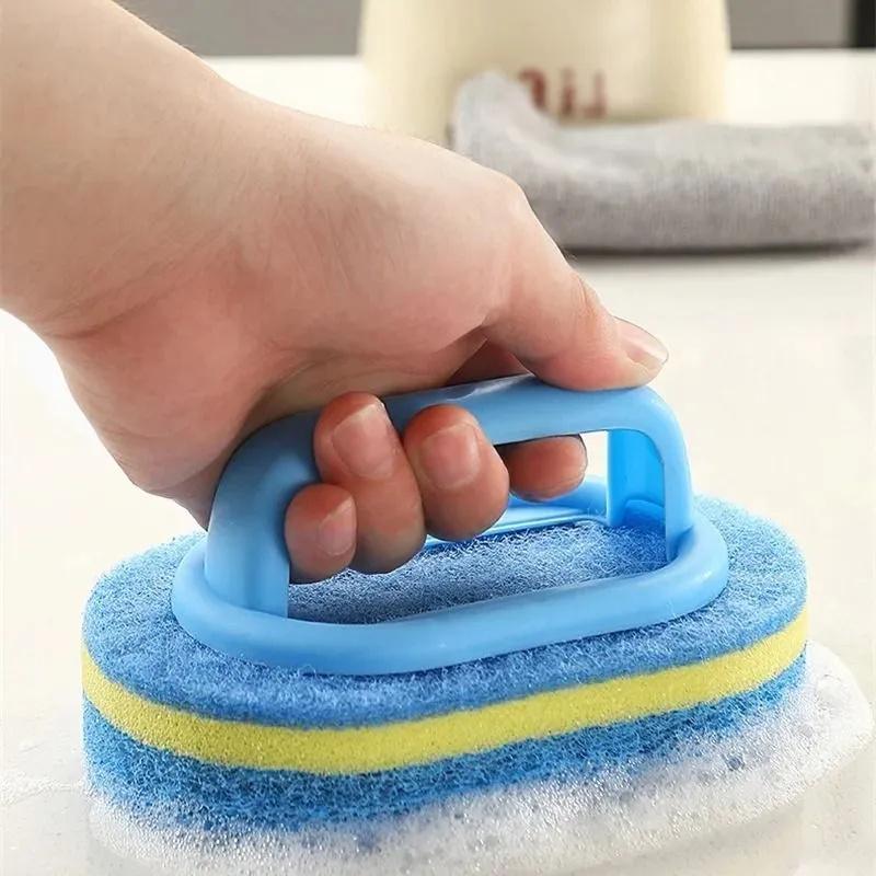 2Pcs Flexible Plastic Sponge Cleaning Fibre Cotton Bathroom Bathtub Brush With Handle