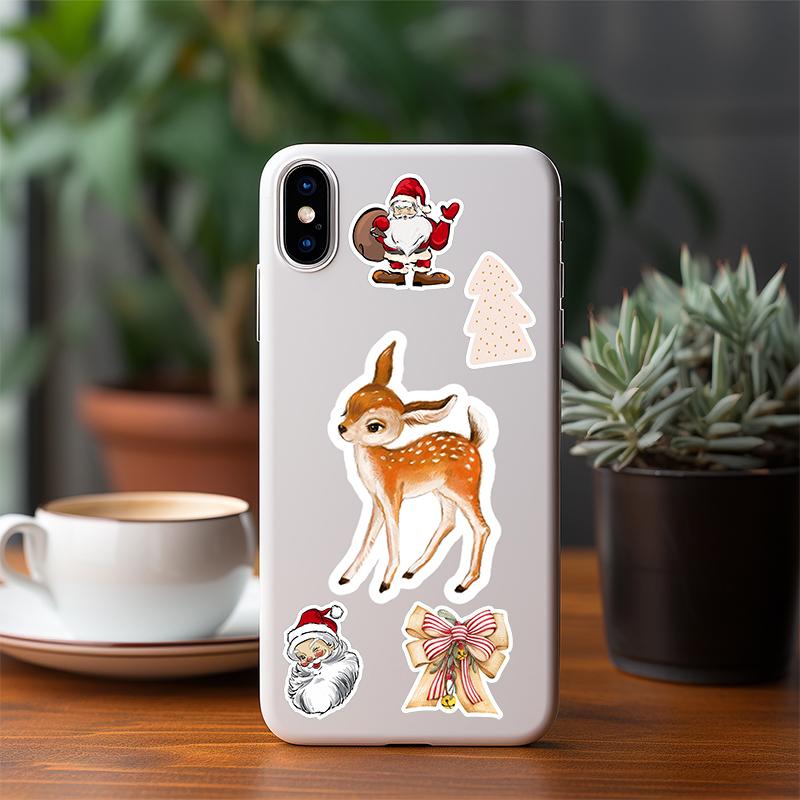 50PCS Vintage Christmas Stickers Santa Claus Snowman Sticker Pack Xmas Gifts Xmas Party Supplies Waterproof Holiday Decals