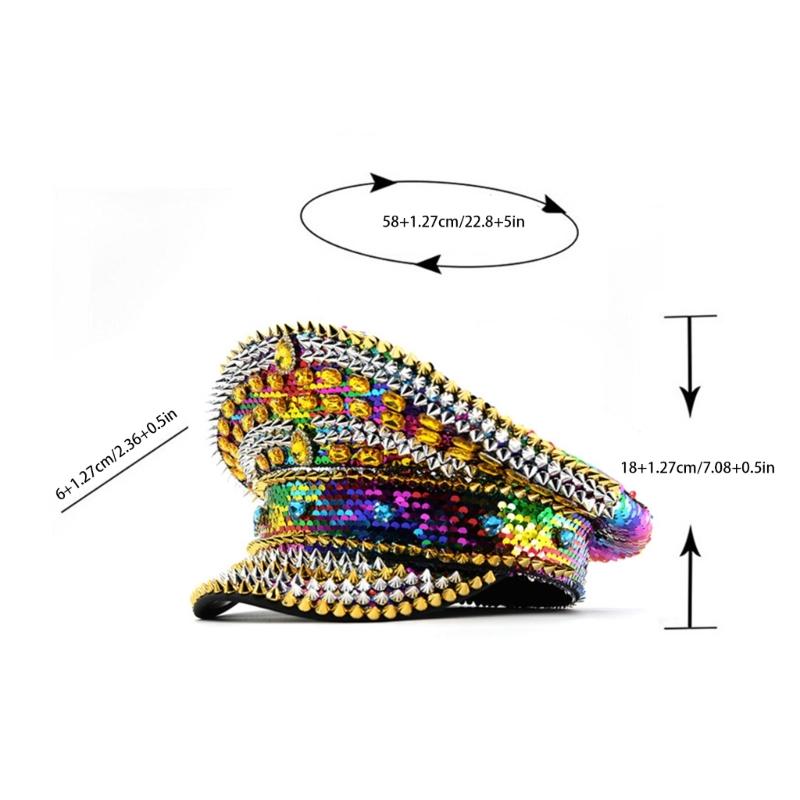 Stylish Rhinestones And Studded Flat Top Cap For Women Men Baseball Hat Fashionable Party Accessory With Adjustable Size