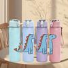 1PC Simple Blue Dinosaur Cartoon 750ml Color Plastic Sports Water Bottle Leakproof Flip Straw Lid Suitable for Sports Office Home Use