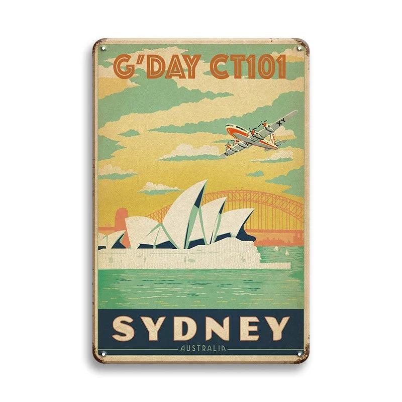 Vintage Cestovní Města Plechové cedule PARIS IMALIBU CHICAGO Železná malba Retro plakáty Domov Nástěnná umělecká výzdoba Pokojová výzdoba