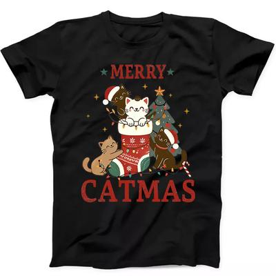 Kerst Kat Catmas Schattig Grappig Cadeau T-shirt Zwart T-shirt 157