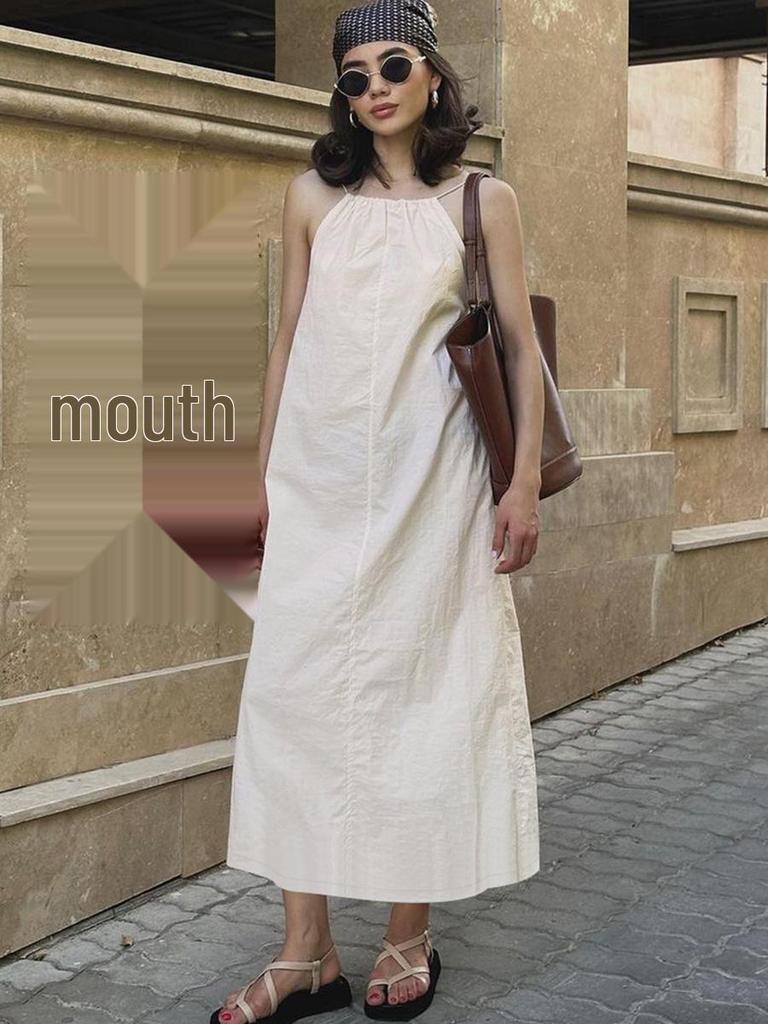 2023 Apricot Sleeveless Off-Shoulder Pullover Sling Dress - European & American Summer Fashion