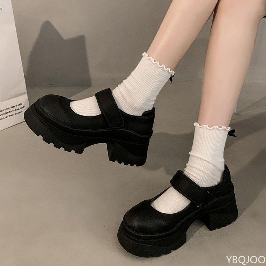 2025 Black Retro Height Increasing Shoes Ladies Elegant Leather Shoes Summer New Dress Mary Jane Shoes French Women's High Heels
