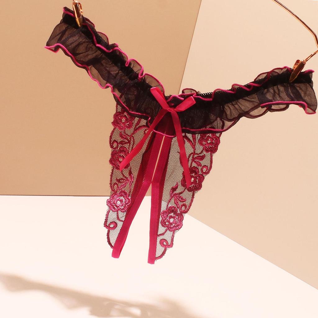 Bestickter Mesh Erotischer Hochzeits-String – Schnellverschluss Flirtender Slip für Flitterwochen-Verführung
