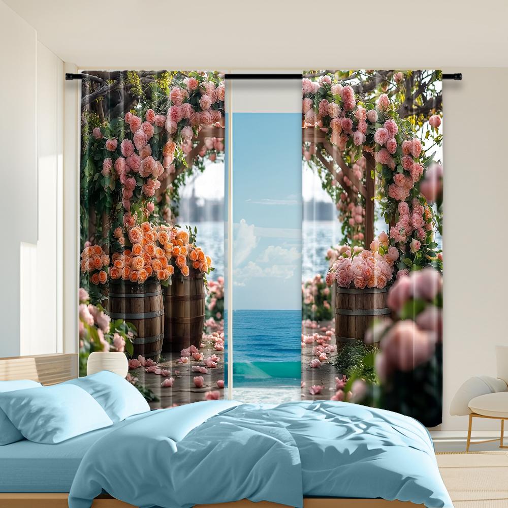 

Set Of 2 Versatile Polyester Transparent Curtains Home Decoration Colorful Bunny Floral Eggs Use Bedrooms Living Made Bedroom Window Treatment W100*H70(CM)-Hooks&1PCS