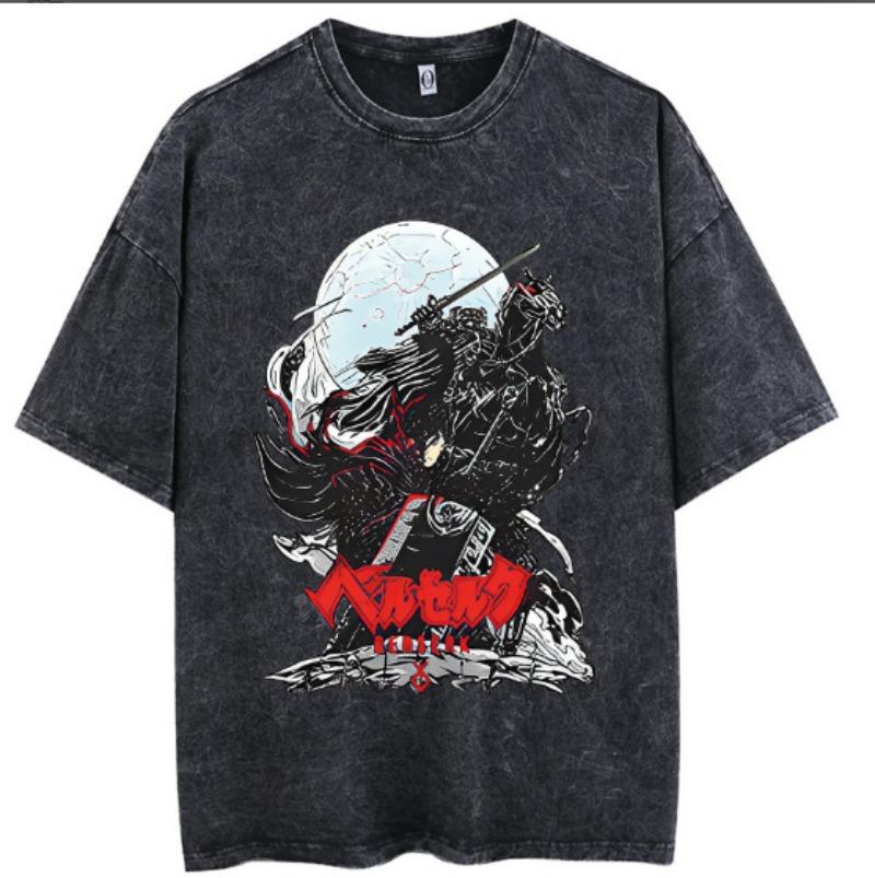 Unisex Hip Hop Men Streetwear Tshirt Washed Black Anime Naruto Graphic T-Shirt Cotton T Shirt Summer Tops Tees Vintage T Shirt