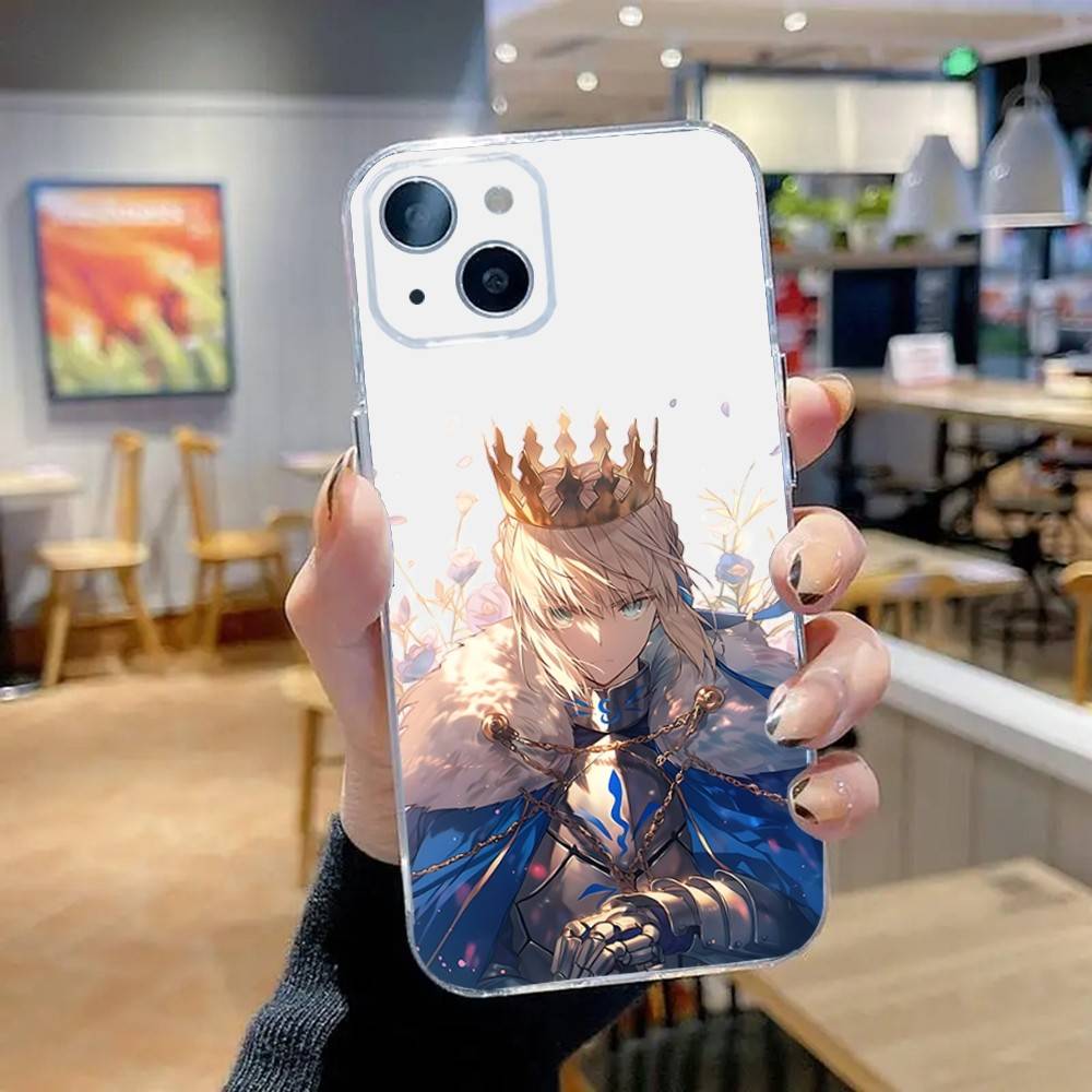 

F-Fate S-Stay Night Saber Phone Case For iPhone 16,15,14,13,12,11 Pro,Max,Plus,X,XS,XR,SE,Mini Transparent Silicone Soft iPhone14ProMax