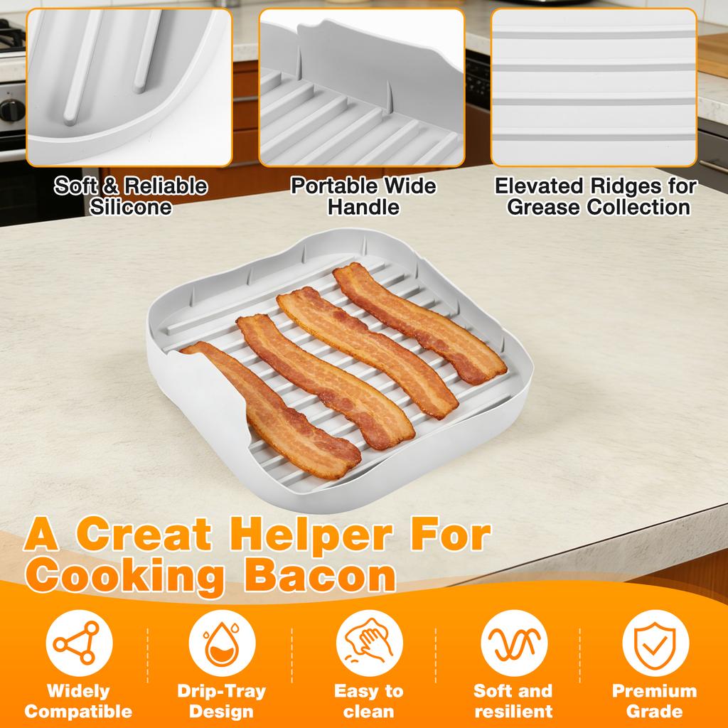 9.84inch Microwave Bacon Tray Reusable Silicone Bacon Pot Sausages Hot Dogs Bacon Cooker Tray Microwave Oven Safe Kitchen Tool