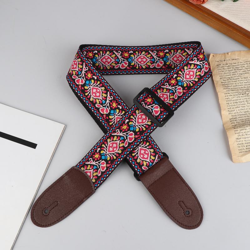 Adjustable Guitar Strap Neck Strap for Electric & Acoustic Bass Cotton Leather Embroidered Straps Musical Instrument Accessories