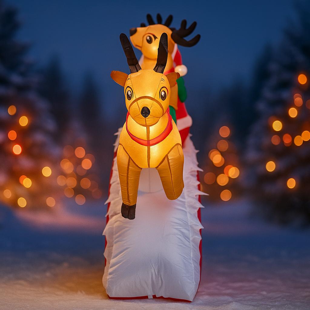 9.84FT Inflatable Santa Sleigh Reindeer Toy LED Lit Festive Gift Xmas Yard Lawn Party Decoration Christmas Supplie Home Ornament