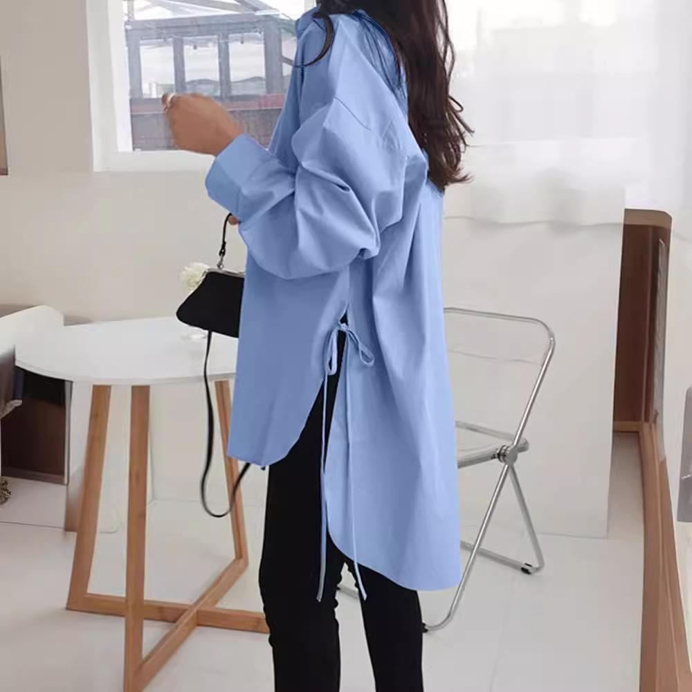 Modische Damenbluse Lässiges Hemd mit Umlegekragen und Langarm Schlitzsaum