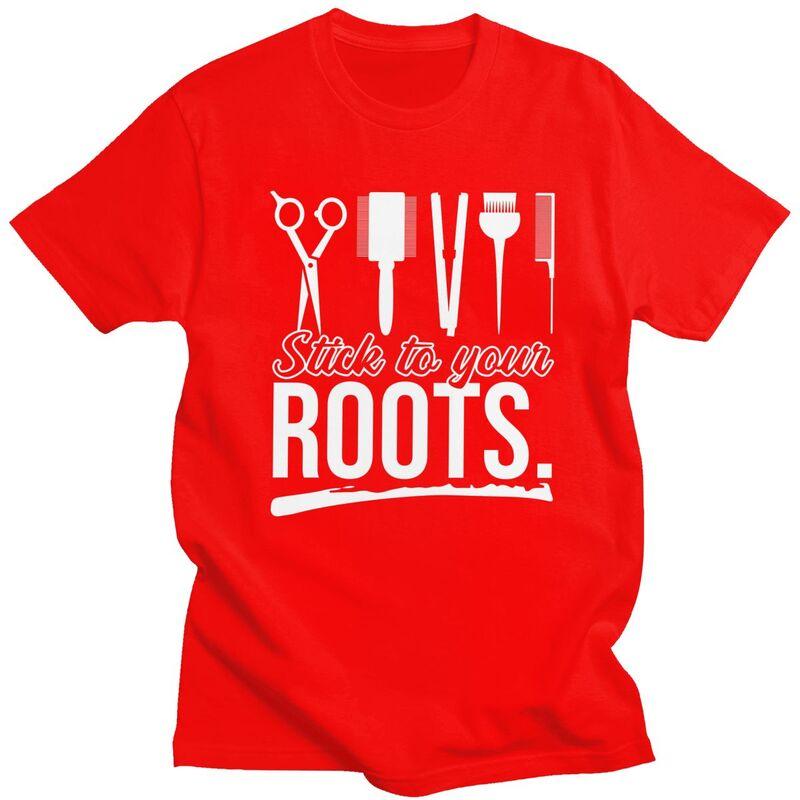 

Мужская футболка с надписью Придерживайся своих корней для парикмахера, с коротким рукавом, хлопковая, повседневная, для парикмахера, приталенная S