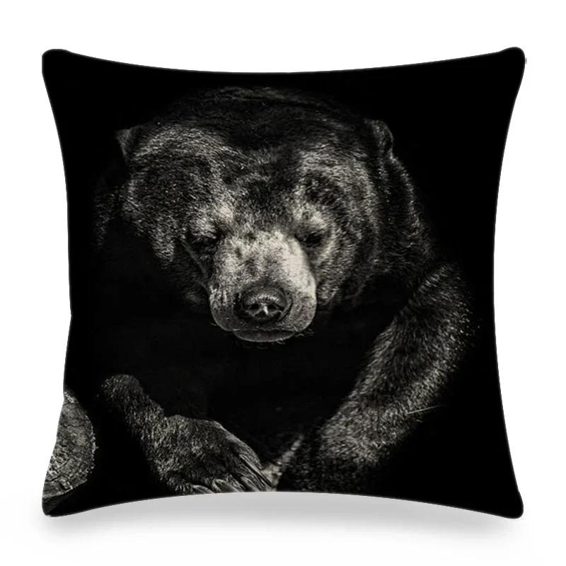 Funny Wild Animals Pattern Decor Cushion Cover 45x45cm Bear Eagle Fox Printed Linen Pillow Cover Home Decor Pillowcase for Couch