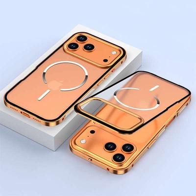 Magsafe Hülle für iPhone 17 Pro Max Air 16 15 14 13 Pro Elastischer Verschluss Aluminiumlegierung Metallrahmen Stoßfänger + Klare Mattierte Rückseite Handy Stoßfänger
