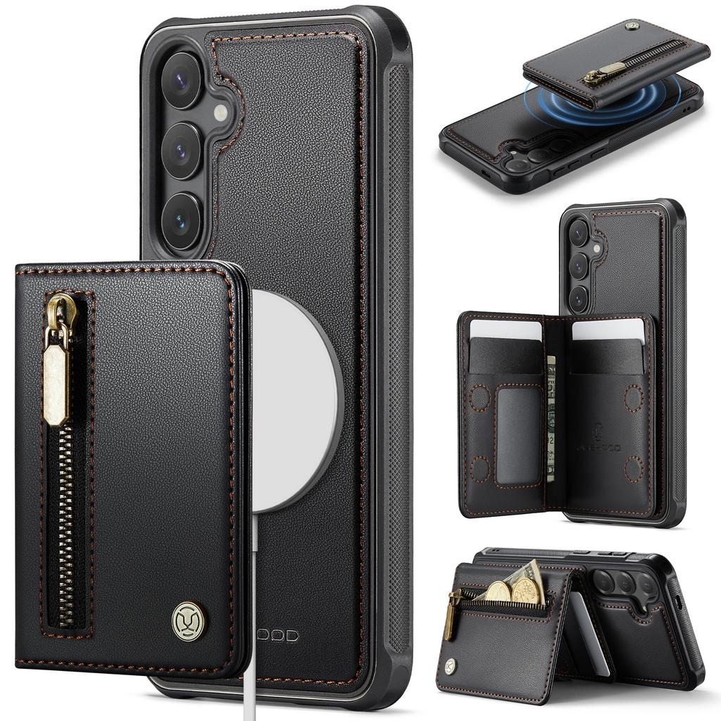 Zipper Style Wallet Credit Card case Back Cover for Samsung Galaxy S23FE/S21/S22/S24/S25 Ultra/S25 Edge with Wireless Charge