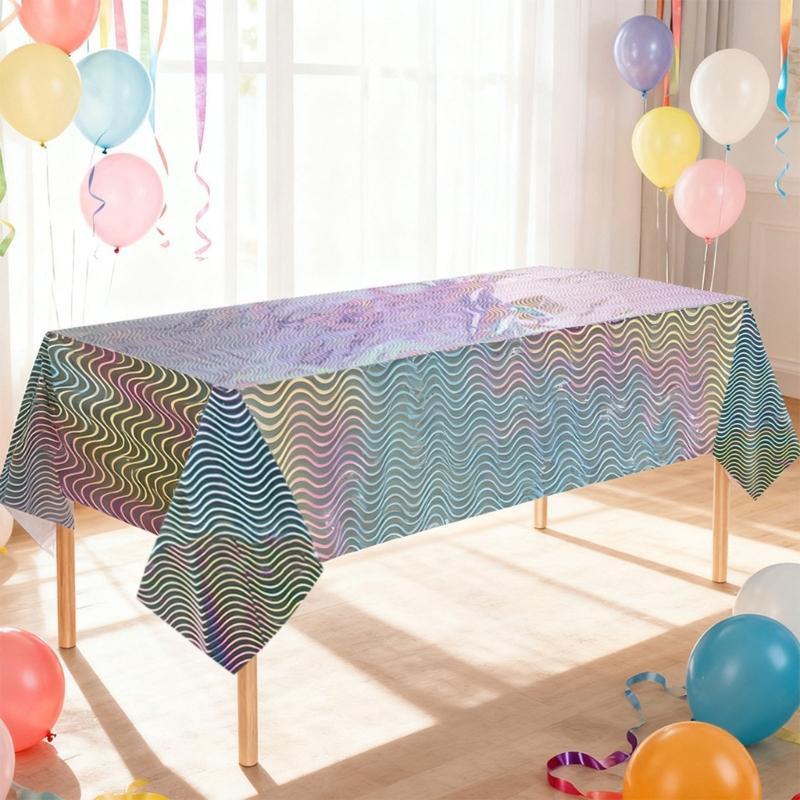 PET Tablecloth Waves Pattern Colorful Disposable Table Cover Party Decors For Outdoor Indoor Use And Family Gatherings