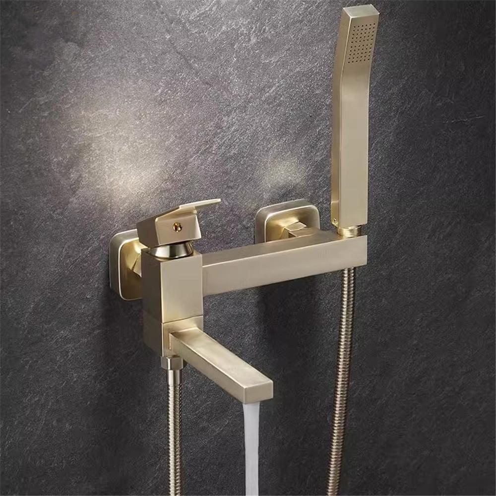 Brushed Gold Bathtub and Shower Faucet Set Wall Mounted Shower Faucet, Bathroom Cold and Hot Bath and Shower Mixer Taps Brass