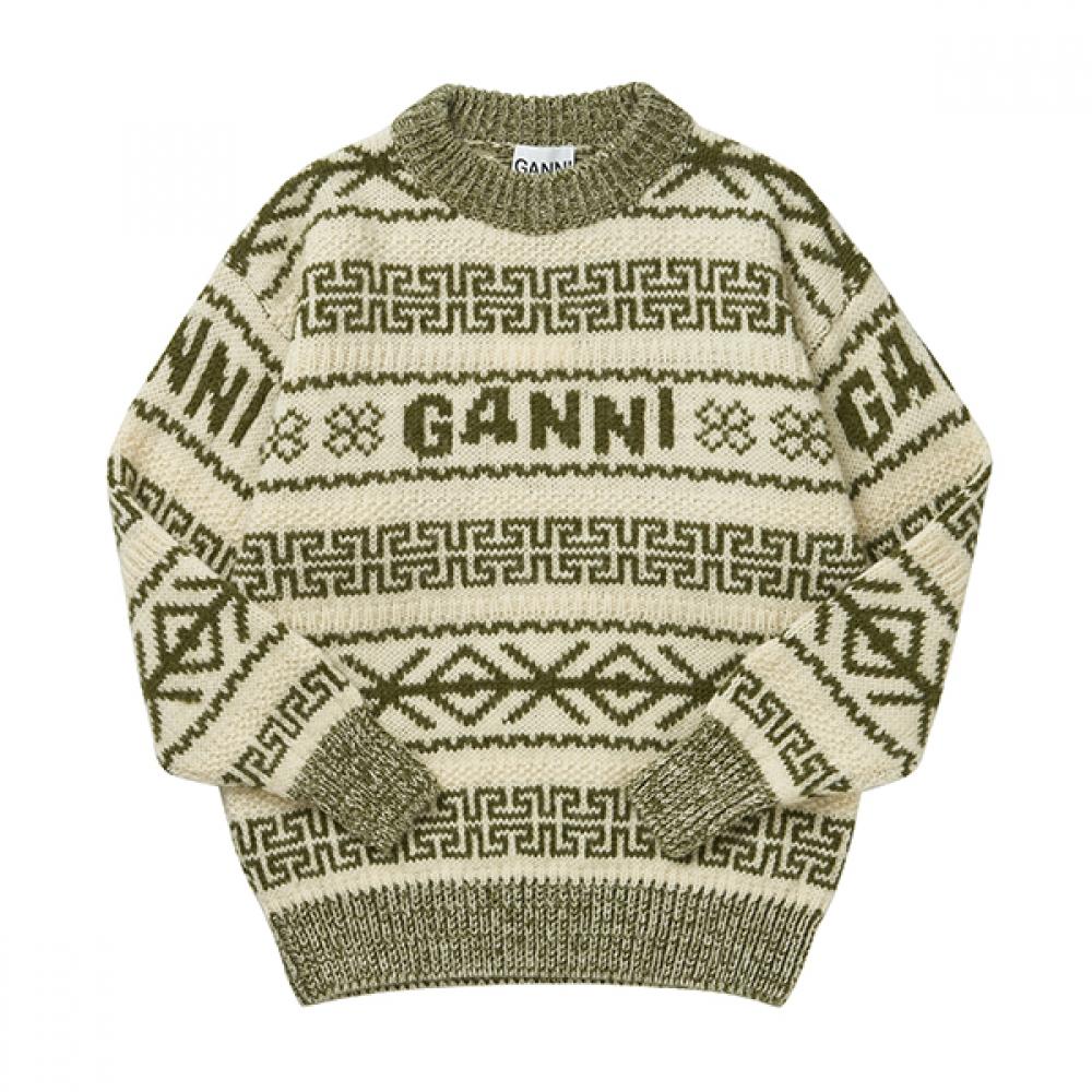

Ganni K2174 775 Graphic Logo LambSwool Women S Knit K2174 775 (L)