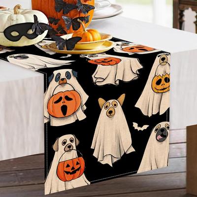Halloween Tischläufer Kürbis Geist Hund Tischdecke Partydeko Wiederverwendbarer Küchen-Esstischläufer Horror Halloween Dekoration