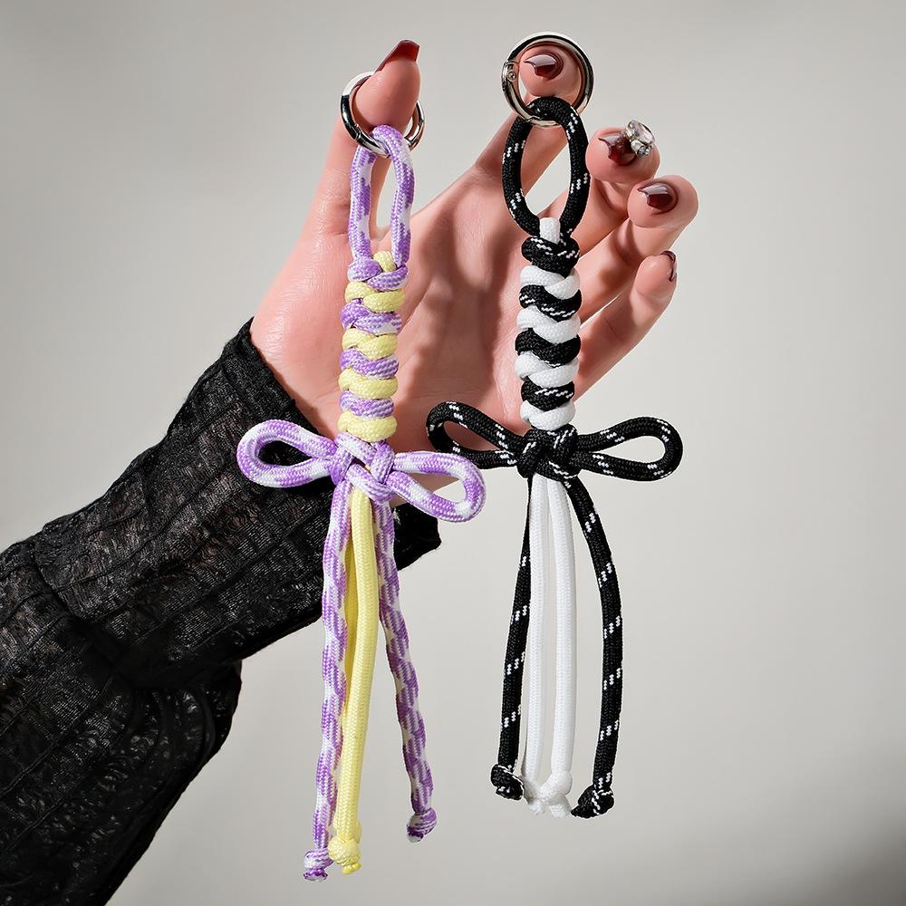 Colorful Cow Hand-woven Nylon Keychains Bag Decorative Car Fashion Accessories Woven Art Gift for Friend Bag Charm