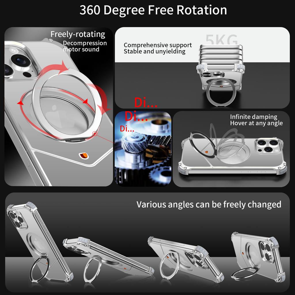For iPhone 15 Pro Case PC + Metal Boardless Phone Back Cover with Kickstand