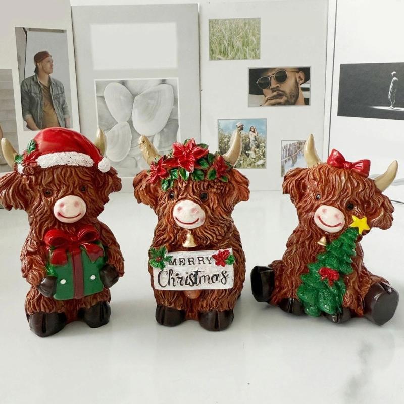 Highlands Cow Figurines Farmhouse Decors,Resins Animal Statue Table Ornament Garden Bookshelfs Decors Calf Lover Gift