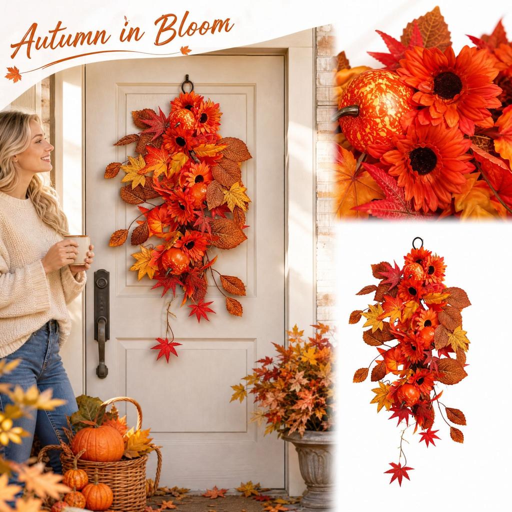 Fall Artificial Maple Leaf Garland, Wall Hanging Decoration for Home Indoor Display