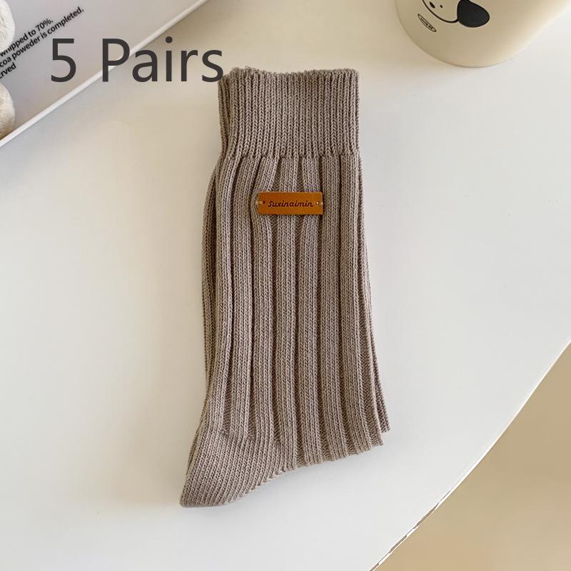5 Pairs of Female Spring and Autumn New Style Small College Wind Pipe Pile Socks