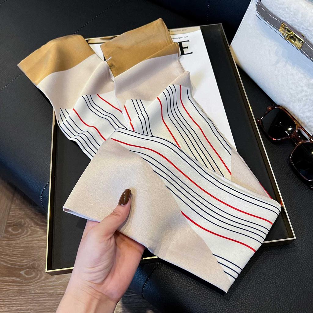Long Silk Scarf Women's New Small Silk Scarf Printing Simulation Silk Tied Bag Streamer Explosion Sweet Little Scarf