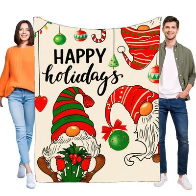 Happy Holidays Blanket Cozy Sofa Throw with Festive Gnomes Design Soft Lightweight for Home Decoration Perfect Christmas Gift Fo