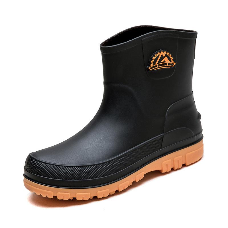 Rain Shoes Men's Fashion Wear Short Rain Boots Car Wash Fishing Cotton Waterproof Shoes Kitchen Work Non-slip Glue Shoes Men