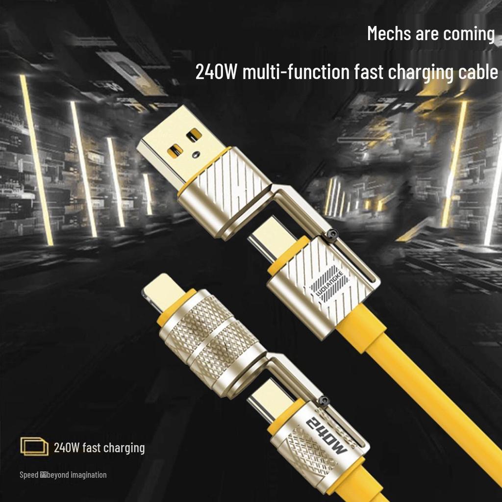 240W Zinc Alloy 4-in-1 Super Fast Charging Cable for Android, Apple, Huawei, and Type-C
