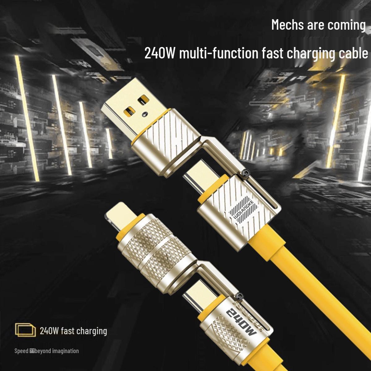 

240W Zinc Alloy 4-in-1 Fast Charging Cable for Type-C, Android, and Apple 15 Devices 1m Mecha Four-in-One [Bare Cable] жёлтый