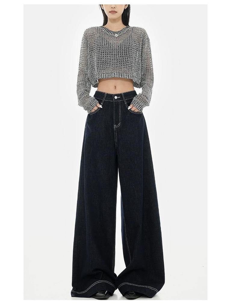 KEN STUDIO Women's Retro Loose Wide Leg Denim Jeans - Early Autumn Collection