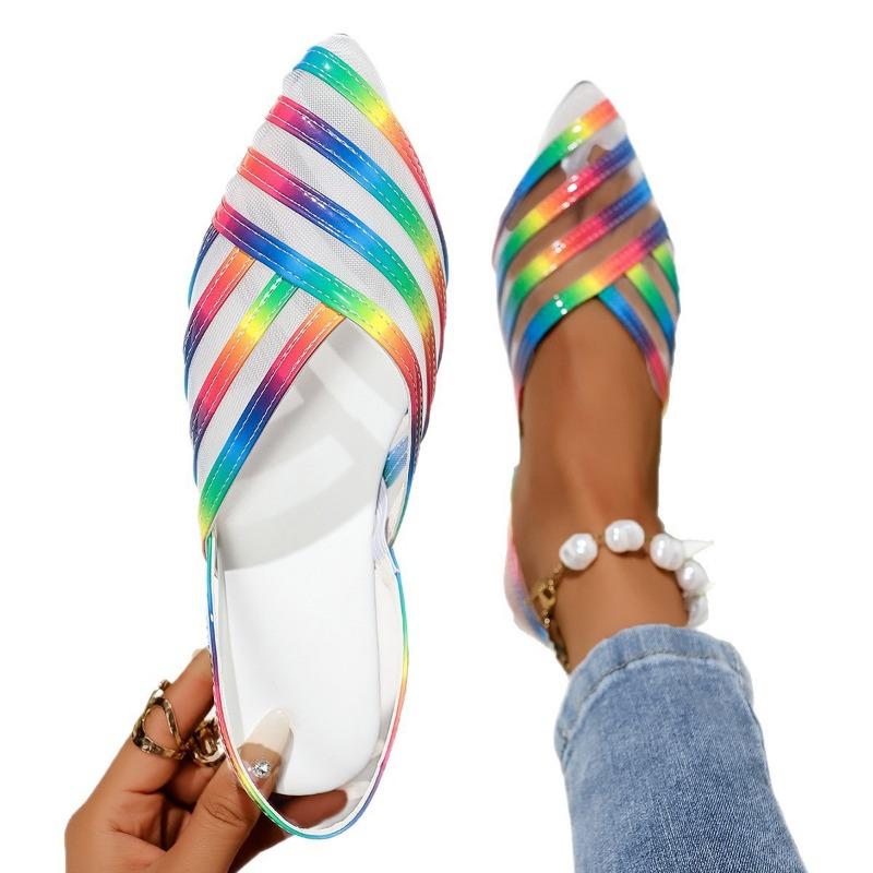 Damen Schuhe Mode flache Sandalen spitz Knöchelschnalle Riemen hohl Damen Sandalen