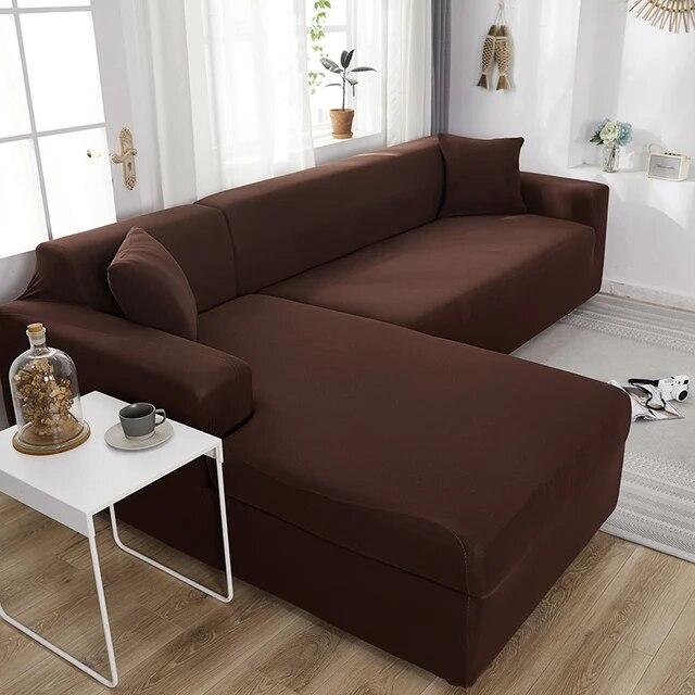 Sofa Covers For Living Room Elastic Solid Corner Couch Cover L Shaped Chaise Longue Slipcovers Chair Protector 1 /2 /3 /4 Seater