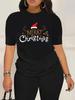 WomenS Merry Christmas Graphic TShirt Black with Festive Red Santa Hat Summer Short Sleeved Harajuku Streetwear Tops Tees