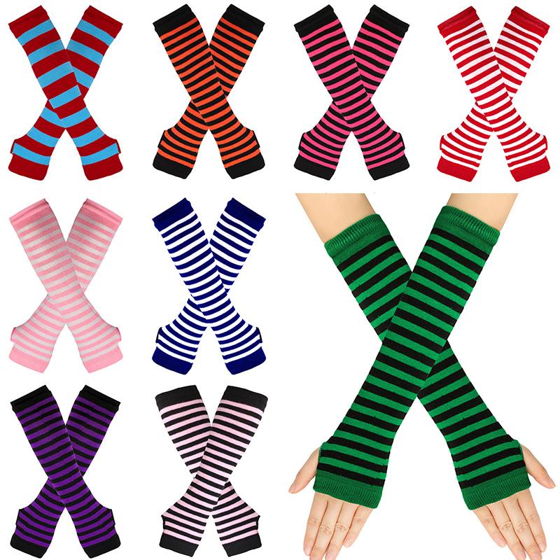 Fashion Women Striped Elbow Gloves Y2K Warmer Knitted Long Fingerless Gloves Christmas Gifts Classic Black And White Wristband