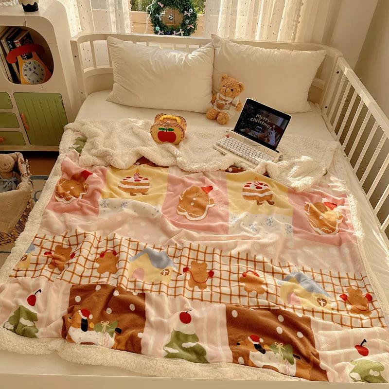 

2025 New Christmas Thickened Sofa Blanket Lamb Fleece Multifunctional Blanket, Cartoon Milk Fleece Nap Blanket 70x100cm 1pcs