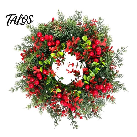 Natural Look Artificial Greenery Wreath Christmas with Red Berries Eucalyptus Pinecones, Front Door Winter for Hanging Garland Window Wall Fireplace,