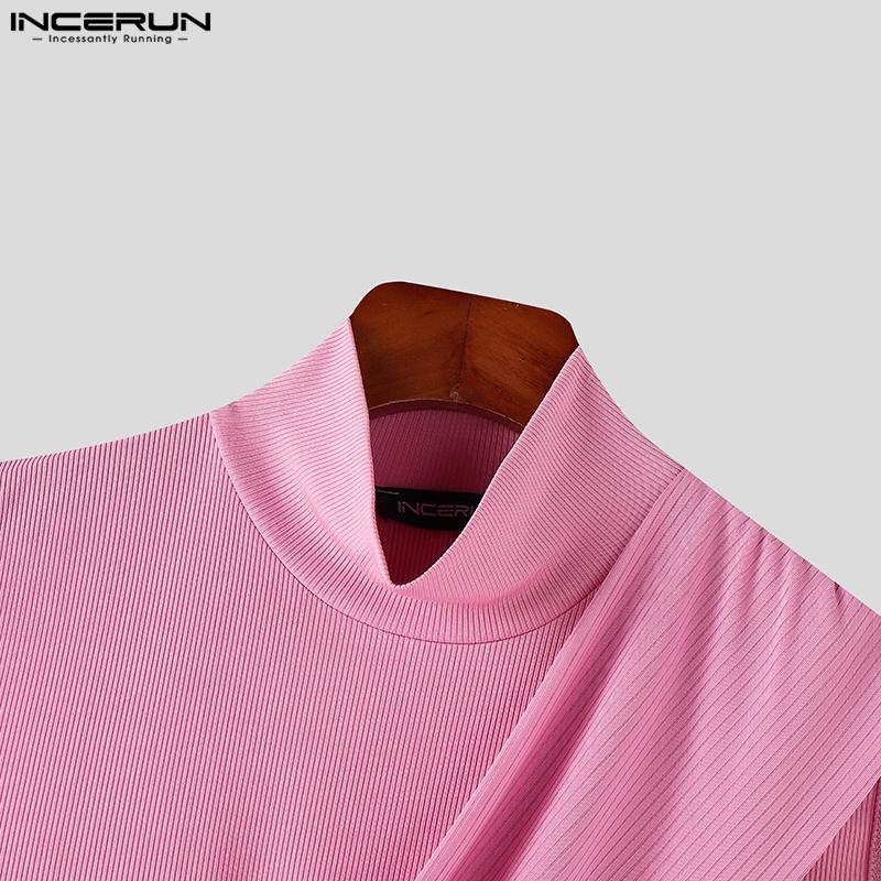 INCERUN Summer Men High Neck Sleeveless Front Cross Rib Skinny Tank Tops T-shirts
